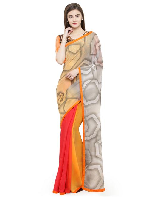 orange georgette printed saree - 15093252 - Very Small Image - 1