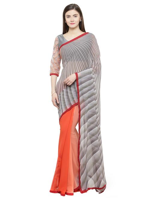 grey georgette printed saree - 15093261 - Very Small Image - 1