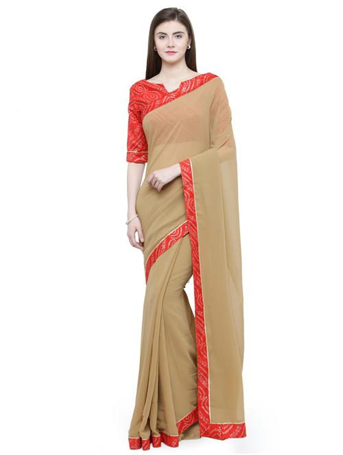beige georgette bordered saree - 15093267 - Very Small Image - 1