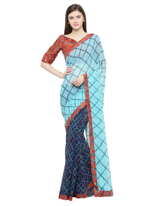 turquoise georgette half and half saree - 15093278 - Very Small Image - 1