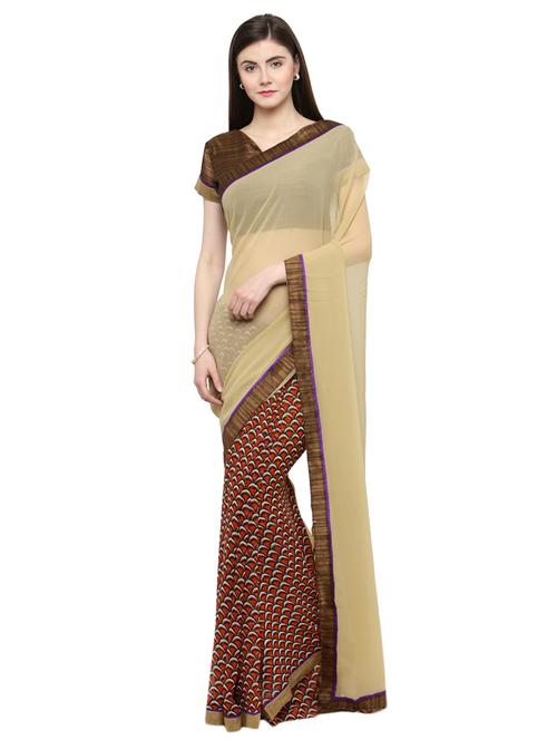 beige georgette half and half saree - 15093281 - Very Small Image - 1