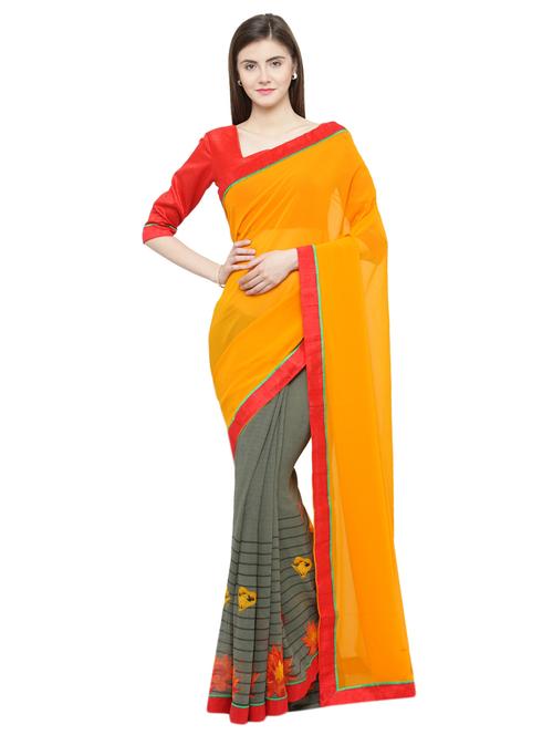 yellow georgette half and half saree - 15093283 - Very Small Image - 1