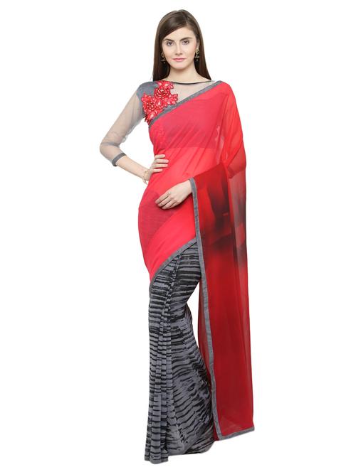 pink georgette half and half saree - 15093291 - Very Small Image - 1