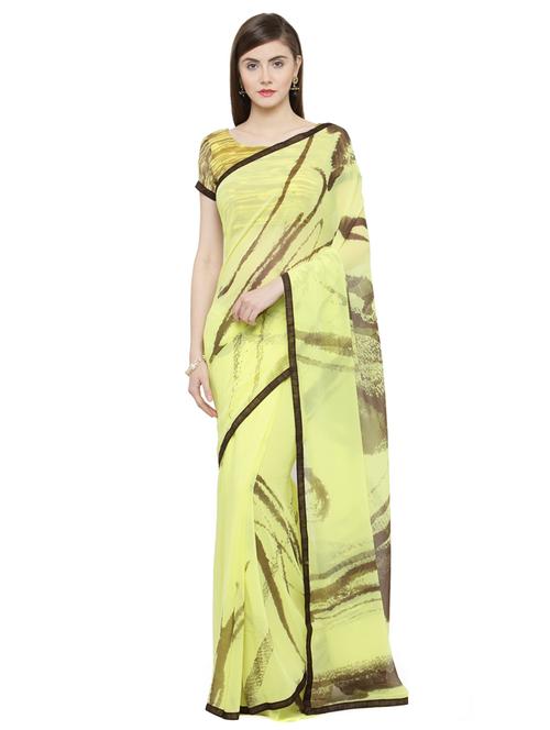 yellow georgette printed saree - 15093310 - Very Small Image - 1