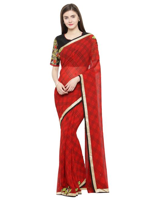 red georgette printed saree - 15093320 - Very Small Image - 1