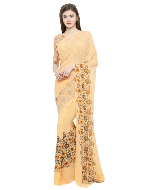 peach georgette printed saree with blouse - 15093331 - Very Small Image - 1