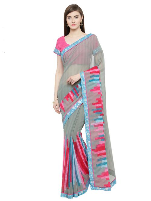 grey georgette printed saree - 15093346 - Very Small Image - 1
