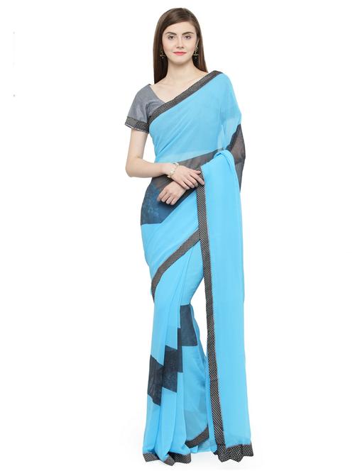 sky blue georgette printed saree - 15093351 - Very Small Image - 1