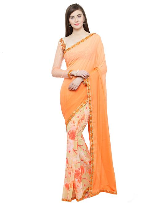 orange georgette half and half saree - 15093373 - Very Small Image - 1