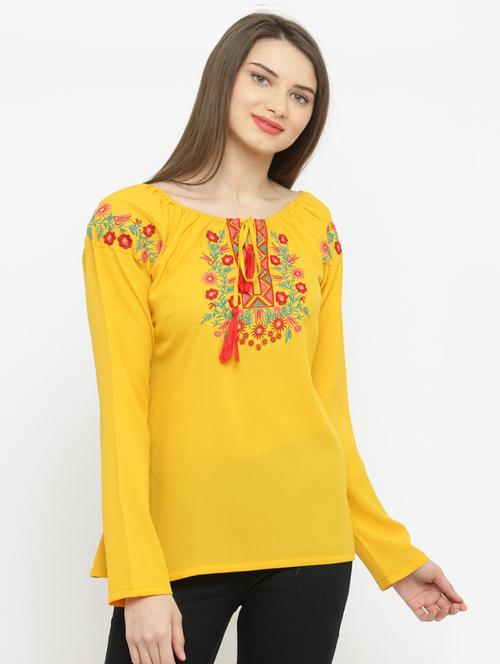 yellow embroidered top - 15093431 - Very Small Image - 1