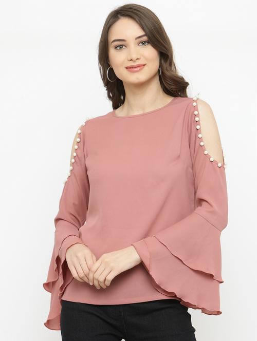 cold shoulder pearl embellished top - 15093433 - Very Small Image - 1