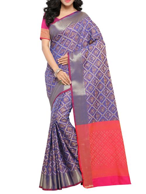 blue patola silk saree with blouse - 15093556 - Very Small Image - 1