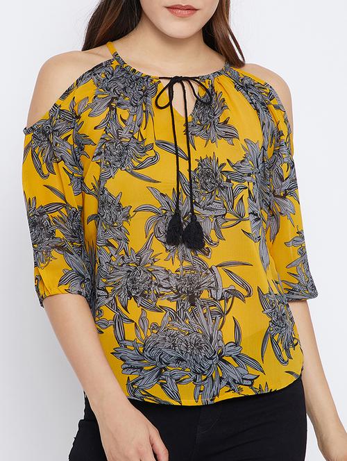 yellow crepe printed top - 15093948 - Very Small Image - 1