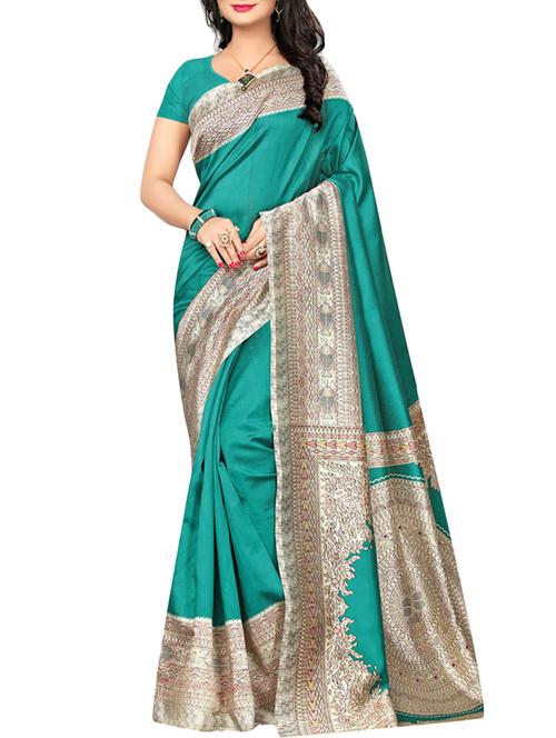 turquoise art silk mysore saree with blouse - 15094222 - Very Small Image - 1
