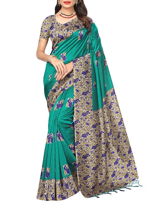 turquoise art silk mysore saree with blouse - 15094321 - Very Small Image - 1