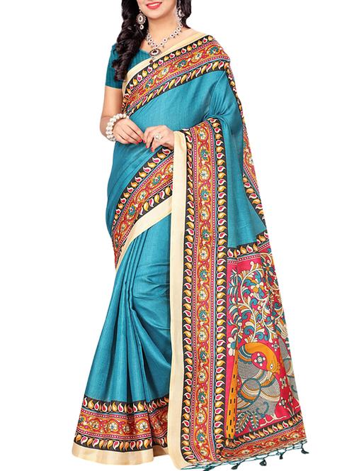 turquoise art silk mysore saree with blouse - 15094352 - Very Small Image - 1