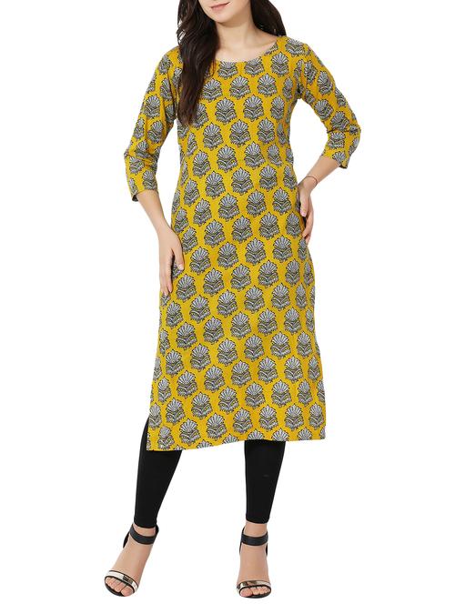 yellow cotton straight kurta - 15095457 - Very Small Image - 1