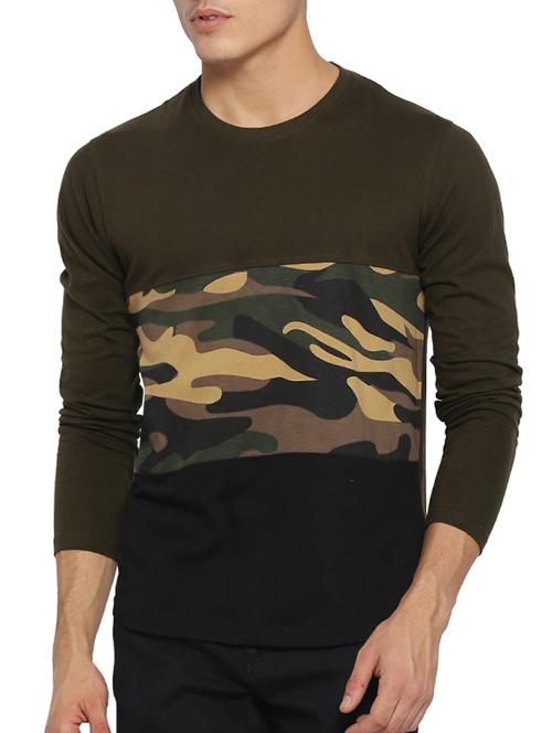olive green cotton chest print t-shirt - 15095480 - Very Small Image - 1