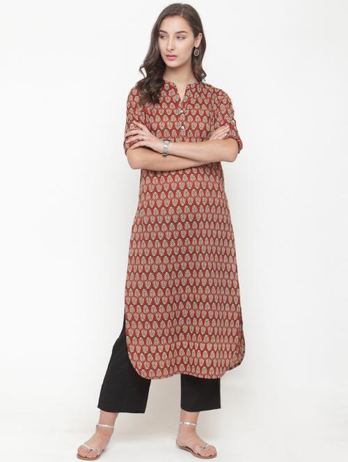 red cotton kurta pant set - 15095752 - Very Small Image - 1