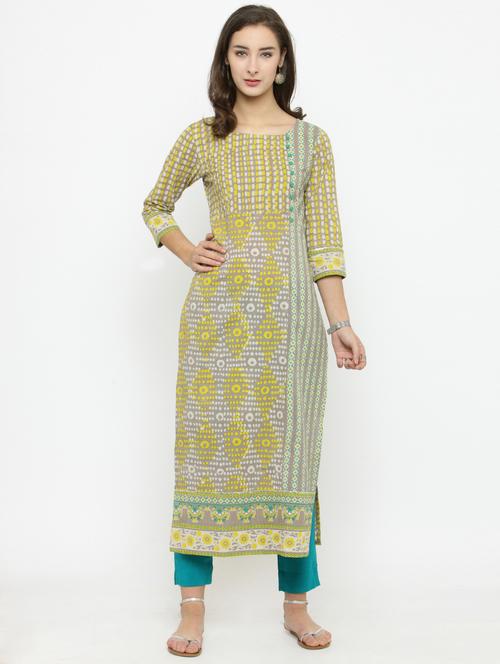pin tucks printed kurta with pant set - 15095755 - Very Small Image - 1
