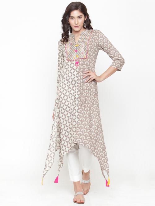 embroidered asymmetric kurta with pant set - 15095787 - Very Small Image - 1