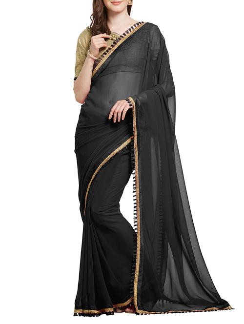 black georgette bordered saree with blouse - 15096274 - Very Small Image - 1