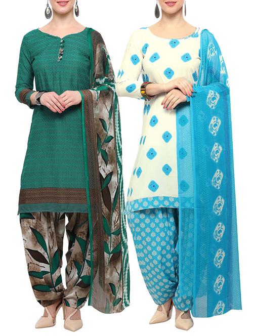 multicolor crepe unstitched patiyala suit combo - 15096294 - Very Small Image - 1