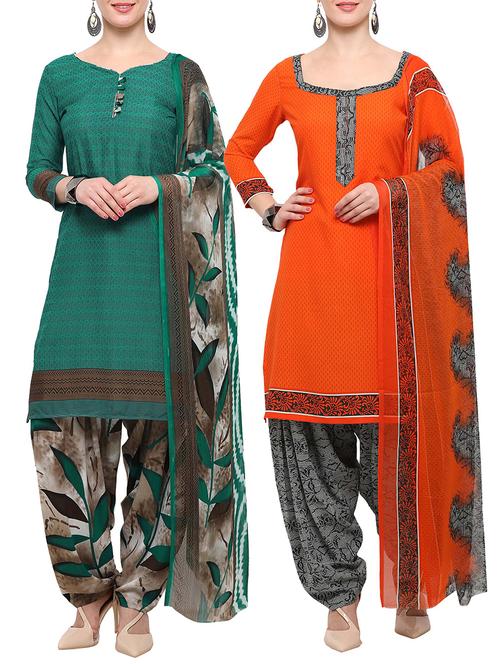 multicolor crepe unstitched patiyala suit combo - 15096296 - Very Small Image - 1