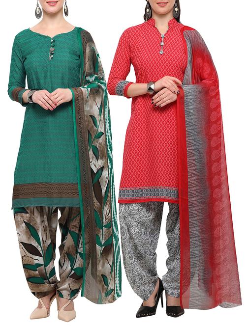 multicolor crepe unstitched patiyala suit combo - 15096301 - Very Small Image - 1