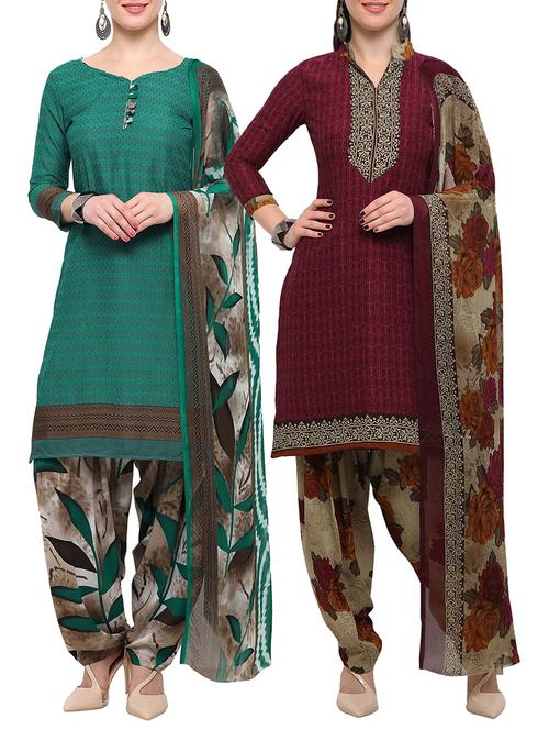 multicolor crepe unstitched patiyala suit combo - 15096303 - Very Small Image - 1