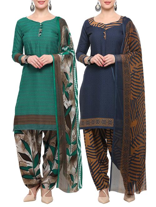 multicolor crepe unstitched patiyala suit combo - 15096304 - Very Small Image - 1