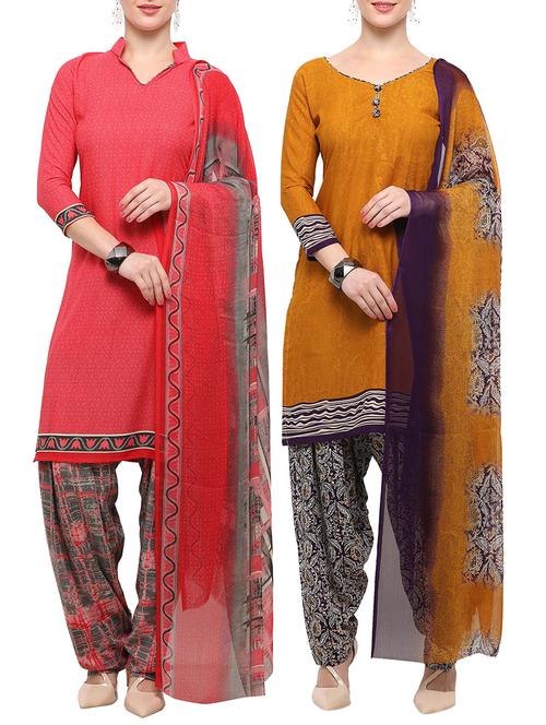 multicolor crepe unstitched patiyala suit combo - 15096312 - Very Small Image - 1