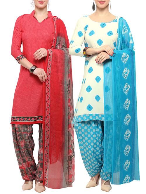 multicolor crepe unstitched patiyala suit combo - 15096314 - Very Small Image - 1