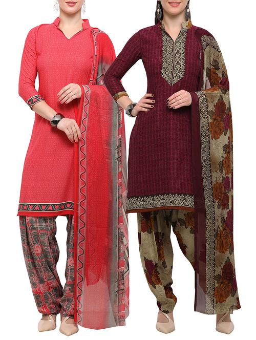 multicolor crepe unstitched patiyala suit combo - 15096323 - Very Small Image - 1