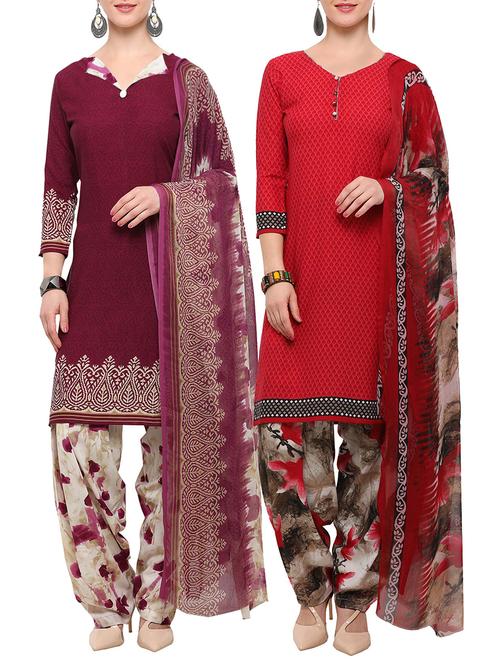 multicolor crepe unstitched patiyala suit combo - 15096327 - Very Small Image - 1