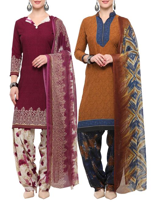 multicolor crepe unstitched patiyala suit combo - 15096328 - Very Small Image - 1