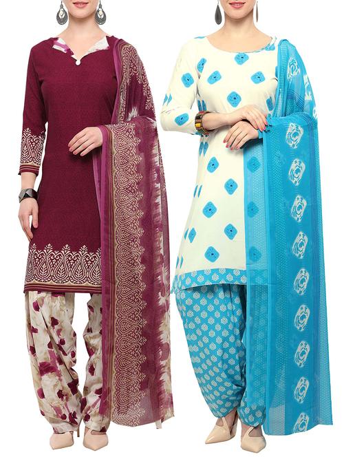 multicolor crepe unstitched patiyala suit combo - 15096333 - Very Small Image - 1