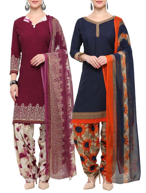 multicolor crepe unstitched patiyala suit combo - 15096341 - Very Small Image - 1