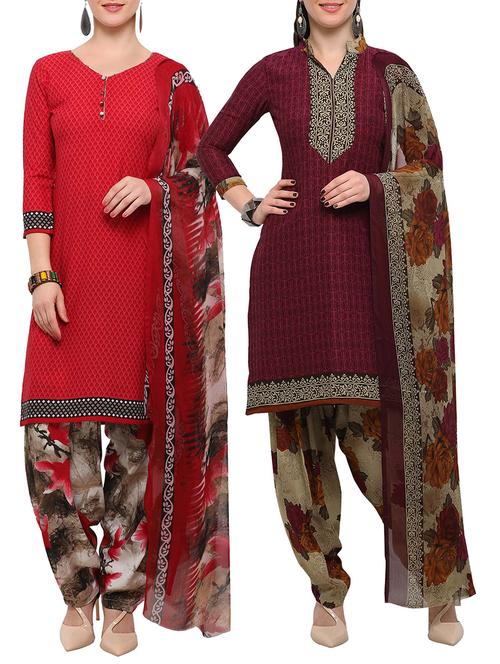 multicolor crepe unstitched patiyala suit combo - 15096360 - Very Small Image - 1