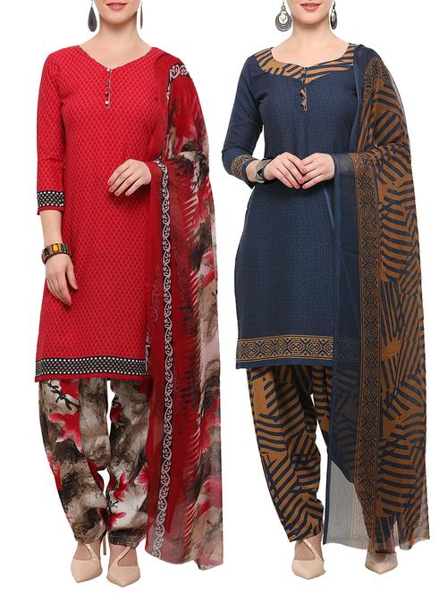 multicolor crepe unstitched patiyala suit combo - 15096361 - Very Small Image - 1