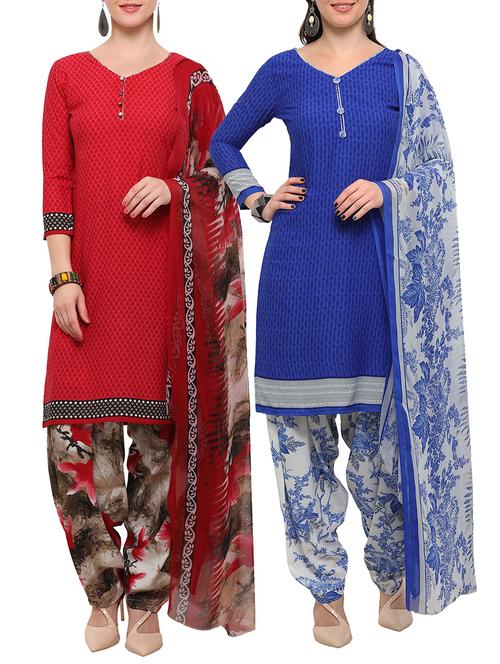 multicolor crepe unstitched patiyala suit combo - 15096363 - Very Small Image - 1