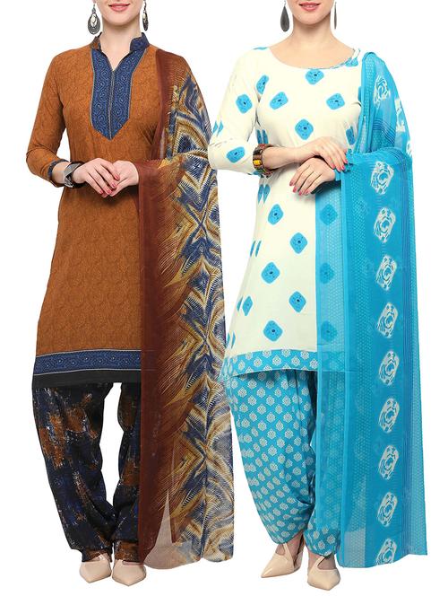 multicolor crepe unstitched patiyala suit combo - 15096368 - Very Small Image - 1