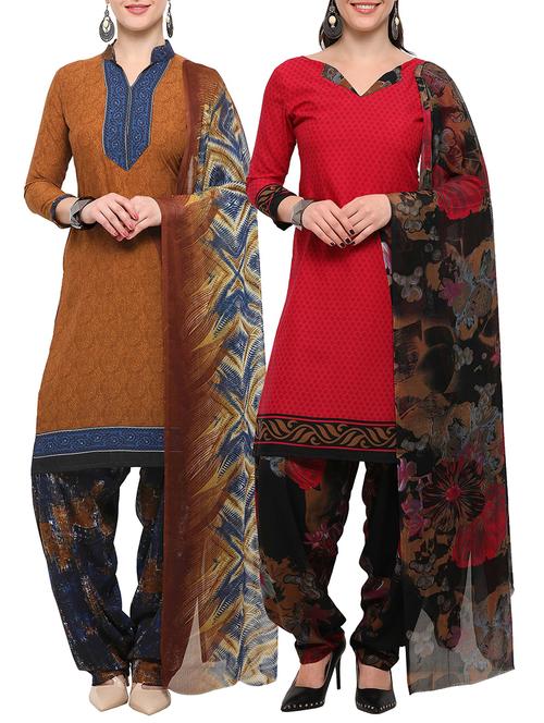 multicolor crepe unstitched patiyala suit combo - 15096369 - Very Small Image - 1