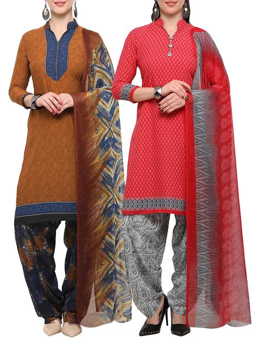 multicolor crepe unstitched patiyala suit combo - 15096375 - Very Small Image - 1