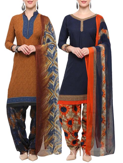 multicolor crepe unstitched patiyala suit combo - 15096376 - Very Small Image - 1
