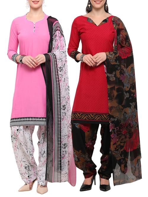 multicolor crepe unstitched patiyala suit combo - 15096385 - Very Small Image - 1