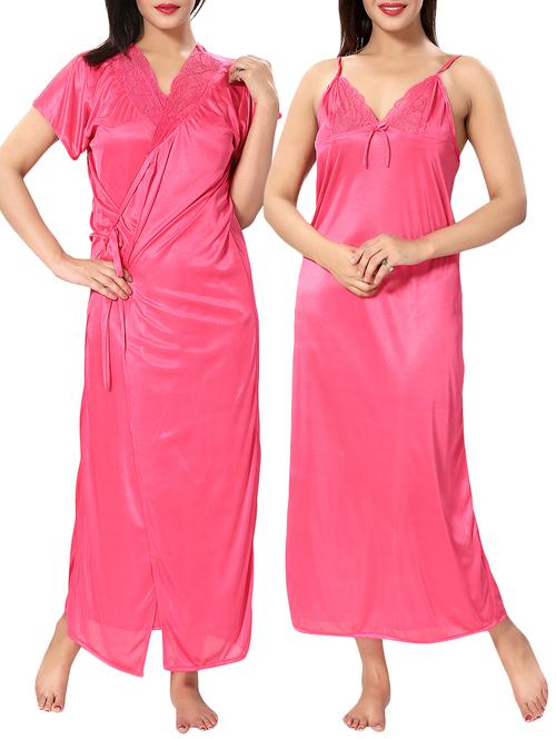 pink solid satin nightwear set - 15096520 - Very Small Image - 1