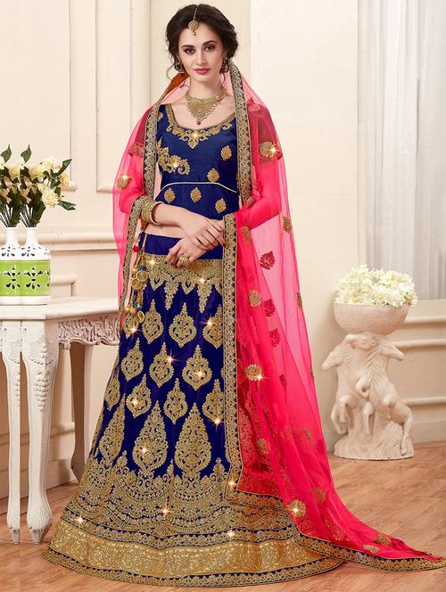 blue embroidered a-line lehenga - 15096702 - Very Small Image - 1