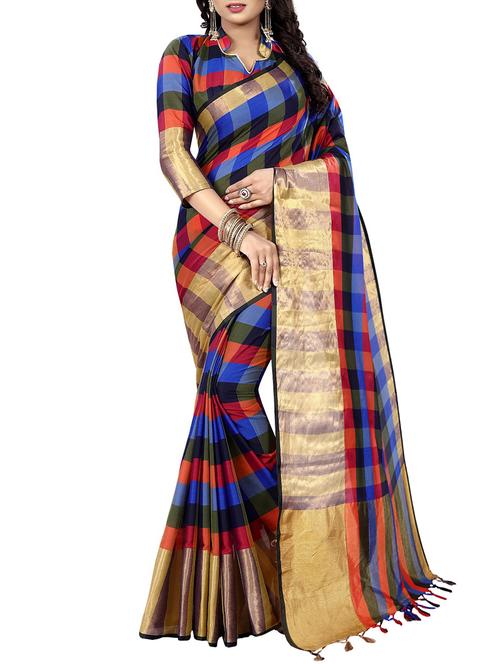multicolor cotton silk woven saree with blouse - 15096887 - Very Small Image - 1