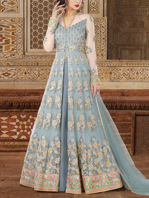 embroidered high slit skirt suit set - 15097111 - Very Small Image - 1
